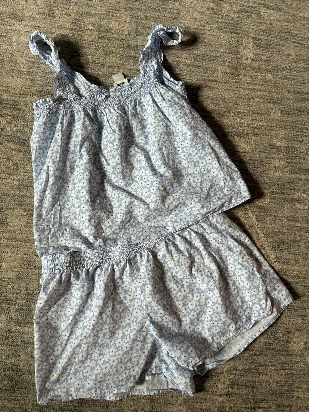 J Crew Blue Floral women’s Pajama Set - Lightweight cotton Shorts & Tank - M